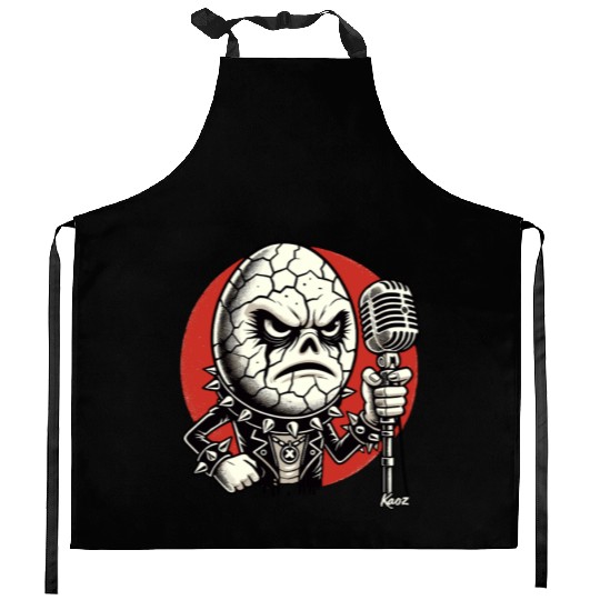 Angry Punk rock music Egg with Mic Kitchen Aprons