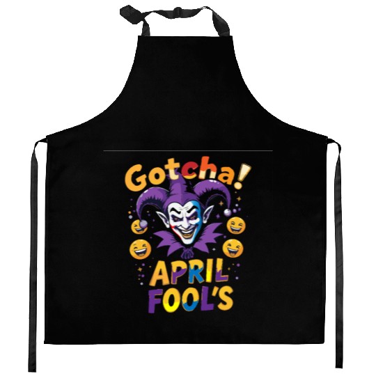 "Gotcha! April Fool’s – Funny Jester & Prank Kitchen Aprons