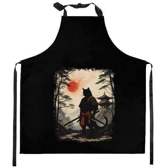 Samurai Cat Warrior Kitchen Aprons Design