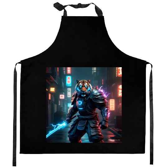 Fantastic warrior samurai tiger Kitchen Aprons