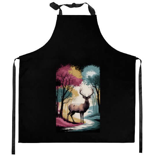 Deer in the forest 5 Kitchen Aprons