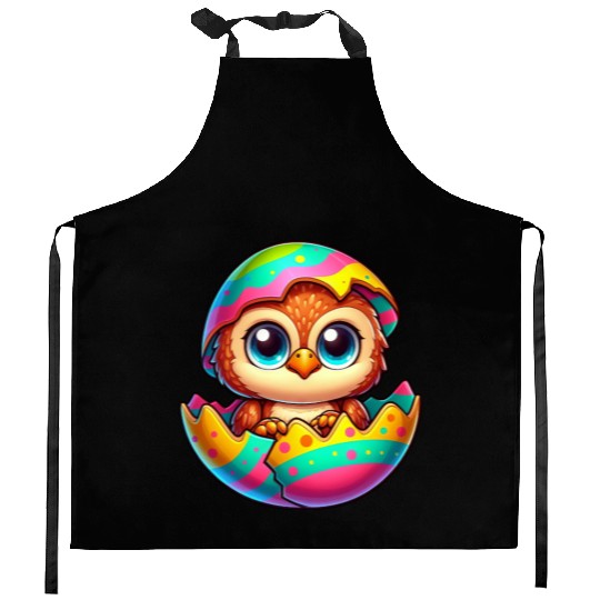 Cute Owl Easter Egg Cartoon Hatching Colorful Kitchen Aprons