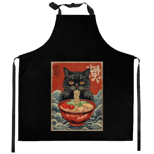Kawaii cute Vintage Japanese Anime Manga Cat Ramen Kitchen Aprons