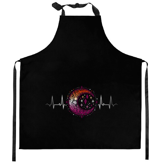 Lesbian Heartbeat Celestial Moon Pride Aesthetic Kitchen Aprons