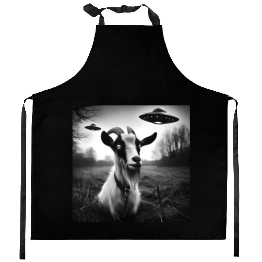 Goat buck, billy, does Funny Selfie with UFOs Weir Kitchen Aprons
