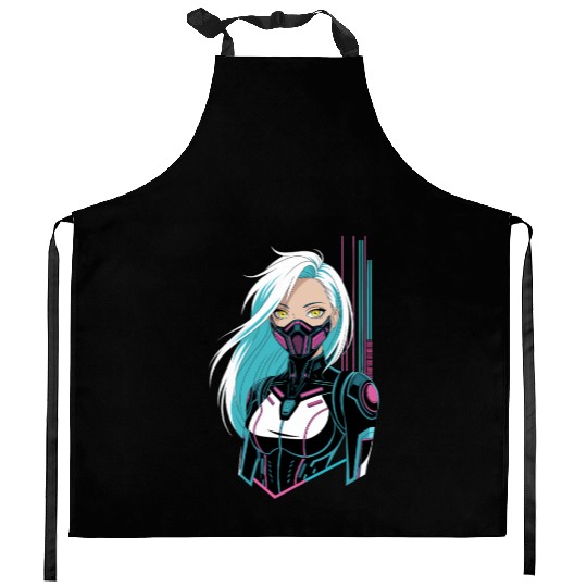 Cyberpunk Girl Kitchen Aprons