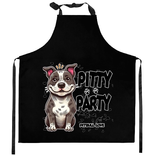 Pitbull Party Illustration for Fun Clothing Kitchen Aprons