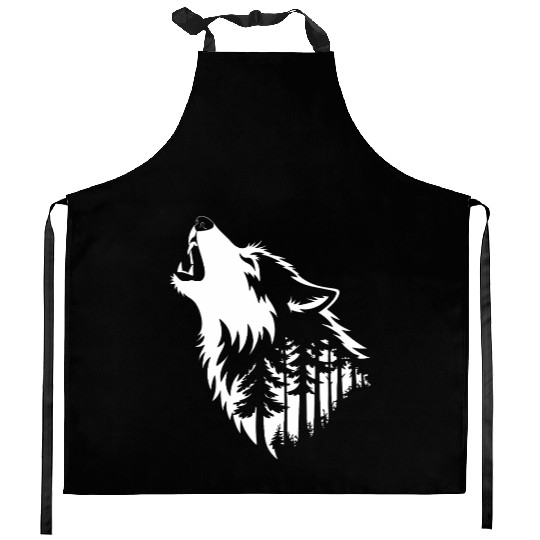 Howling Wolf & Forest Silhouette Kitchen Aprons