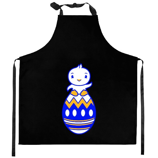 Chick Sits On Giant Easter Egg Waving Easter Sweet Kitchen Aprons
