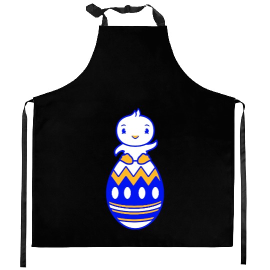 Chick Sits On Giant Easter Egg Waving Easter Sweet Kitchen Aprons