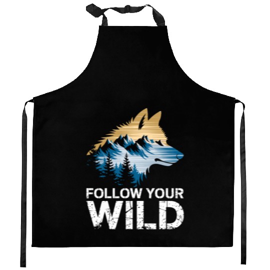 Follow Your Wild Adventure Mountain Wolf Kitchen Aprons