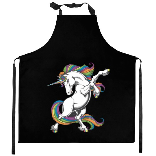 Majestic Rainbow Unicorn Prancing with Vibrant Kitchen Aprons