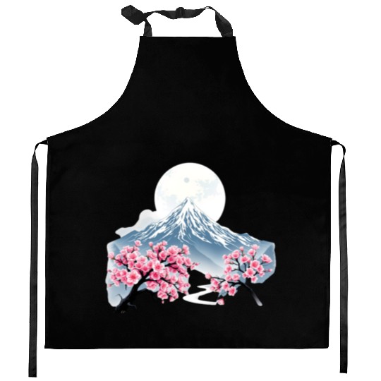 Japanese mount fuji Sakura tree Cherry blossom Kitchen Aprons