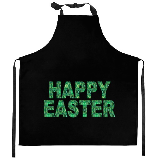 Happy Easter Green Swirl Font Easter Gift Kitchen Aprons
