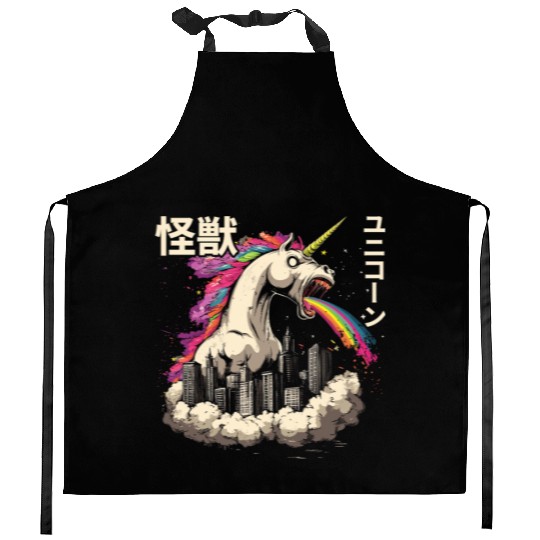 Kaiju Unicorn Japanese Monster Rainbow Kitchen Aprons