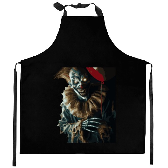 Creepy Ghost Clown with Red Balloon – Kitchen Aprons