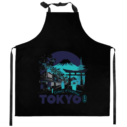 Tokyo Skyline with Mount Fuji Kitchen Aprons