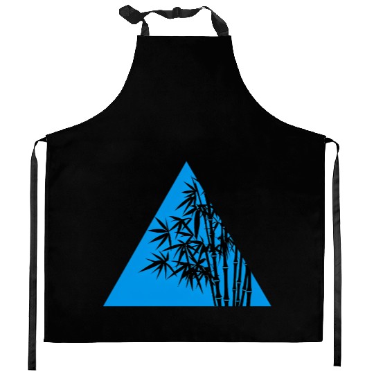 A Blue Triangle and Bamboo Kitchen Aprons