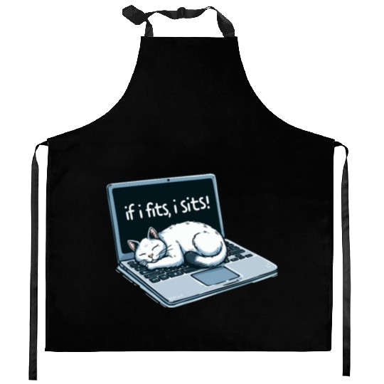 Laptop Cat Nap - If I Fits, I Sits! Kitchen Aprons