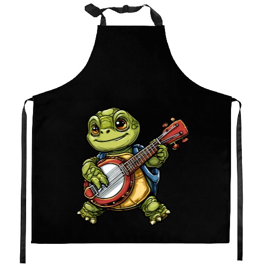 Turtle with a Guitar Kitchen Aprons