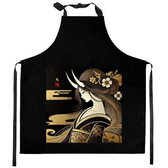 Oni girl in Kimono Kitchen Aprons
