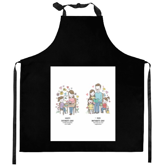 Mother's Day Family Illustration - Versatile Graph Kitchen Aprons