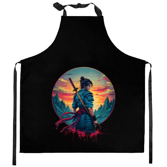 Female Samurai Warrior Kitchen Aprons