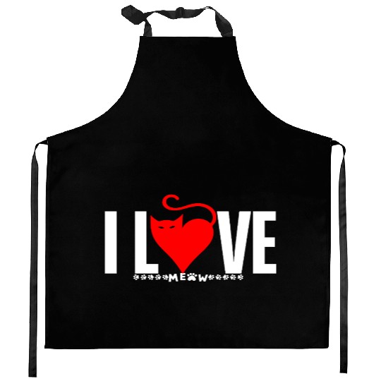 I Love Cat Meow Heart Design for Pet Lovers Kitchen Aprons