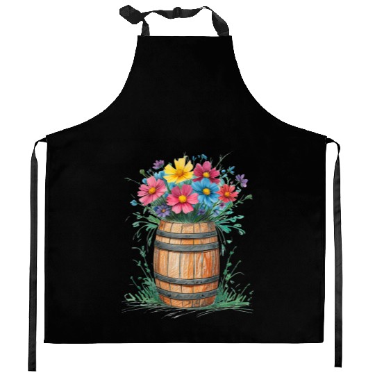 "Rustic Blossom Barrel" Kitchen Aprons