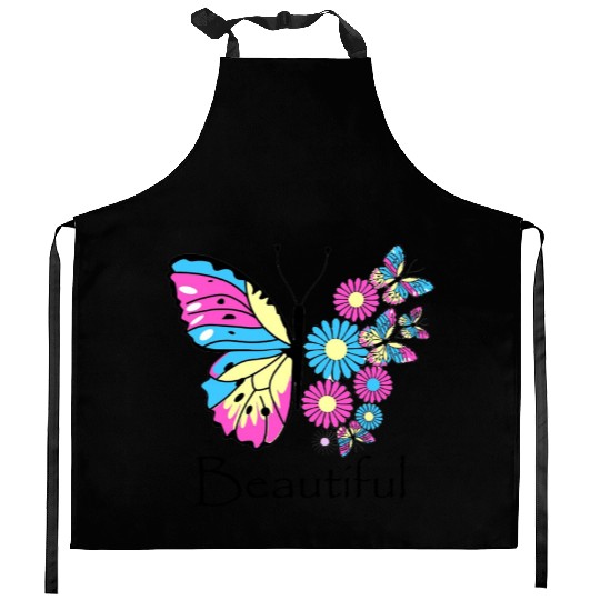 Flower with beautiful butterfly Kitchen Aprons