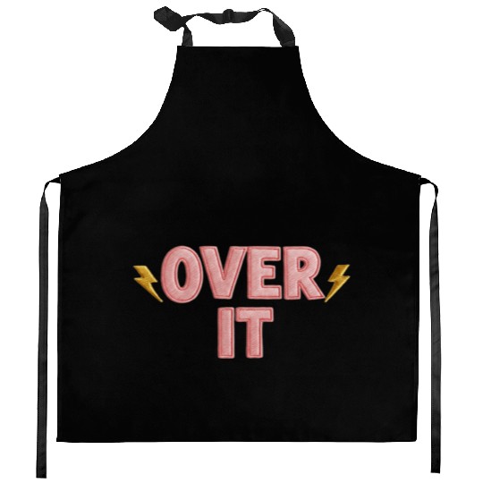 Over It Embroidered Pastel Puff Lettering Kitchen Aprons