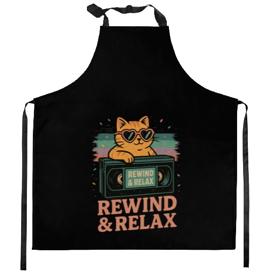 Rewind & Relax Retro Cat Vibes 80s 90s vhs TV Kitchen Aprons