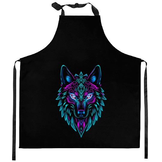 wolf face Kitchen Aprons