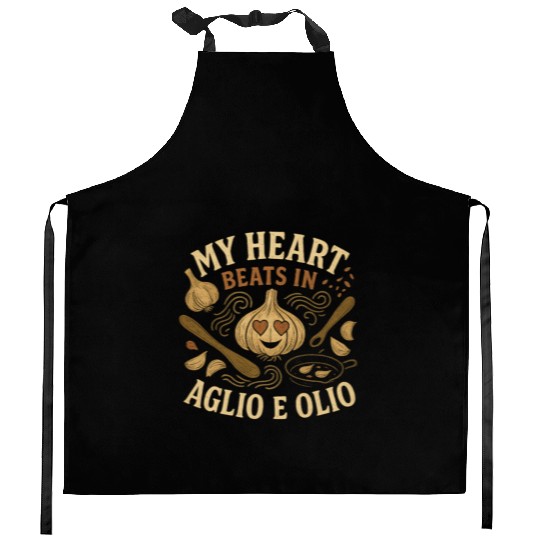 My Heart Beats in Aglio e Olio Cooking Garlic Kitchen Aprons