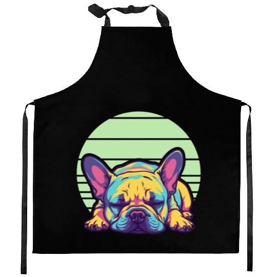 colorful sleeping french bulldog Kitchen Aprons