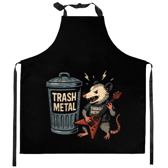 Funny Opossum Thrash Metal Guitar Vintage Pun Kitchen Aprons
