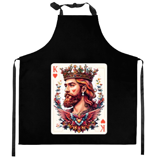 King of Hearts Card Illustration Kitchen Aprons