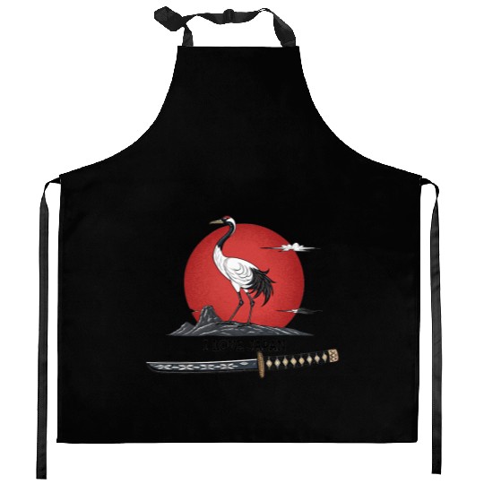 Japanese Crane with Katana and MounT FUJI POSTER Kitchen Aprons