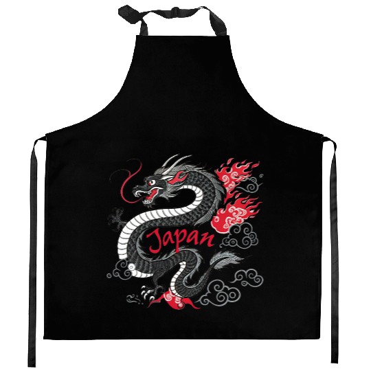 Majestic Japanese Dragon Tattoo Style Art design Kitchen Aprons