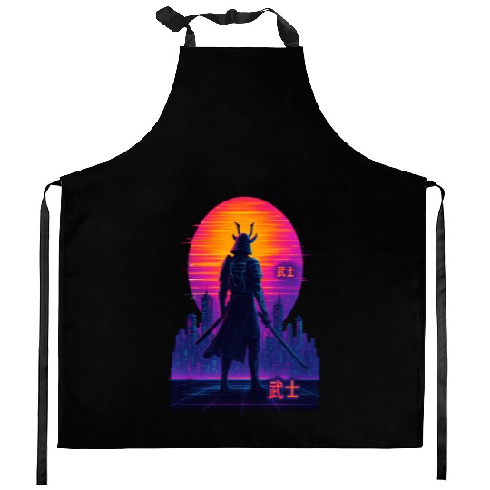 Neon Samurai - Cyberpunk Warrior Art Kitchen Aprons