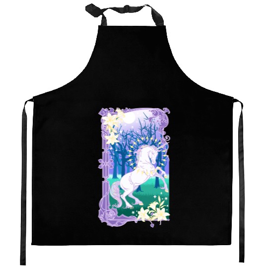 Unicorn fantasy lilac moon Kitchen Aprons