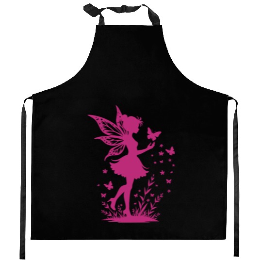 Enchanting Fairy with Flowers and Butterflies Kitchen Aprons