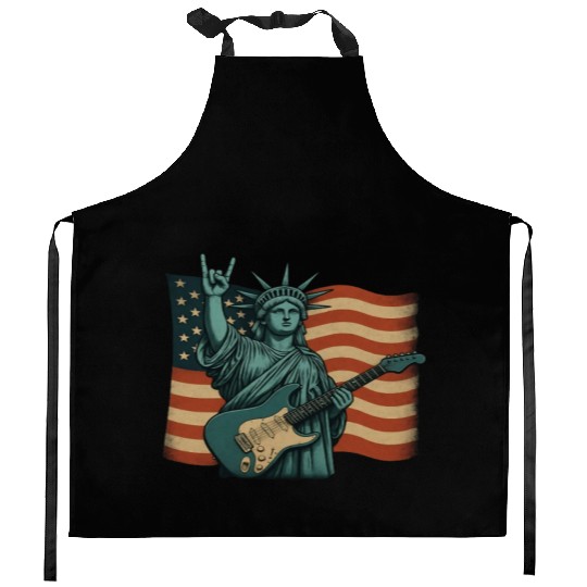 4th of July Statue Of Liberty Rock Guitar USA Flag Kitchen Aprons