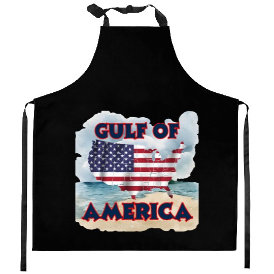 Map of American Flag Overlaying Waves Kitchen Aprons