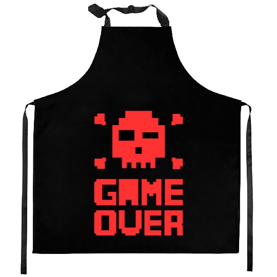 Retro Pixel Game Over Skull Red Gamer Graphic Kitchen Aprons