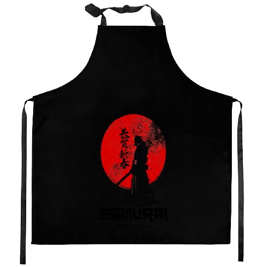 Samurai Warrior Red Sun Kitchen Aprons - Japanese Culture