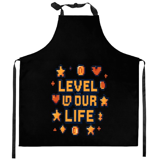 Level Up Your Life – Pixel Art Motivational Kitchen Aprons