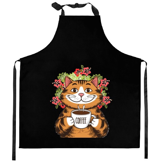 Coffee, Cats & Hibiscus Kitchen Aprons