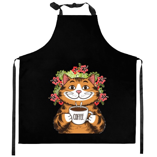 Coffee, Cats & Hibiscus Kitchen Aprons