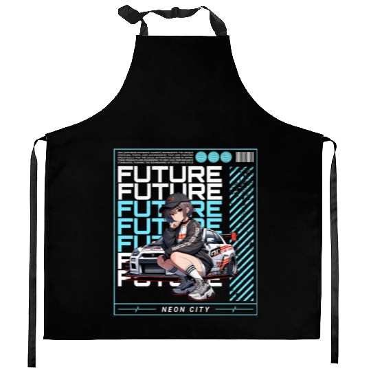 Future Racer - Neon City Dreams Kitchen Aprons